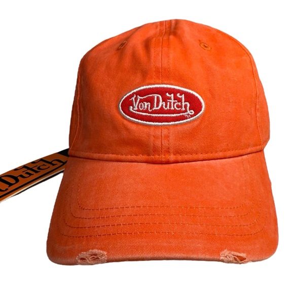 Von Dutch Other - Von Dutch Distressed Denim Adjustable Hat/Cap Orange